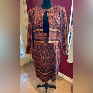 Vintage Alexandra Thai Silk Skirt Suit Set Jacket & Pencil Skirt Ikat Print Sz S
